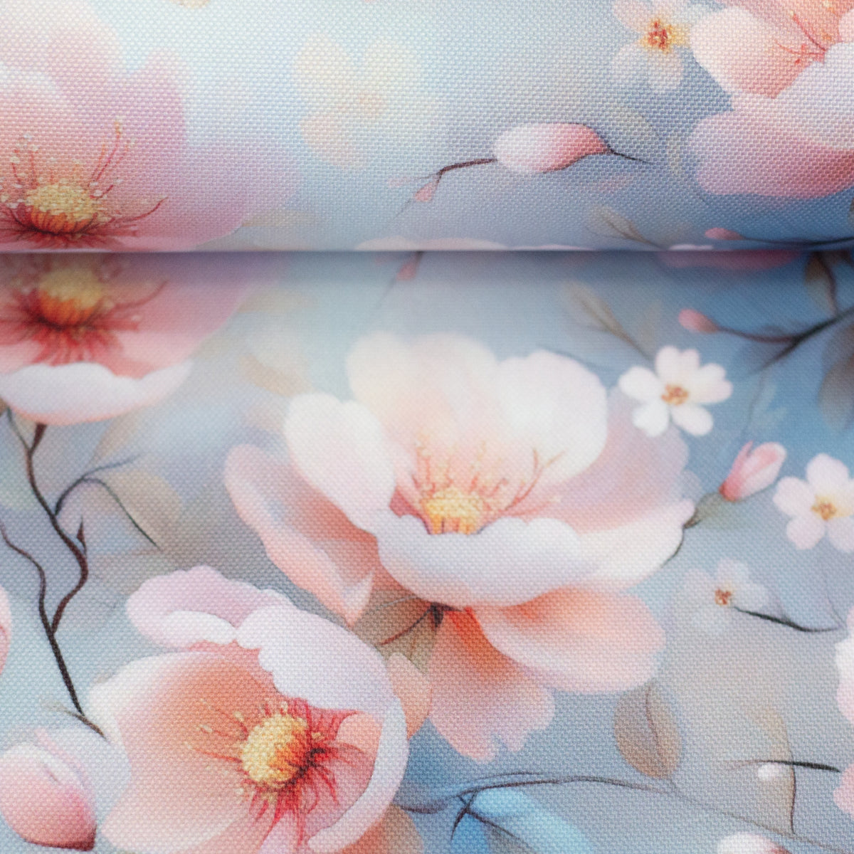 Swafing Flowing Bloom Polyesterstoff – hellrosa/hellblau