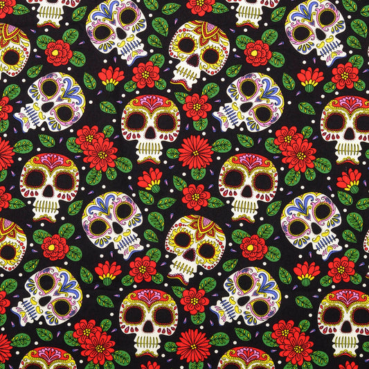 Baumwollwebware Totenkopf schwarz