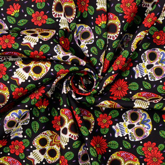 Baumwollwebware Totenkopf schwarz