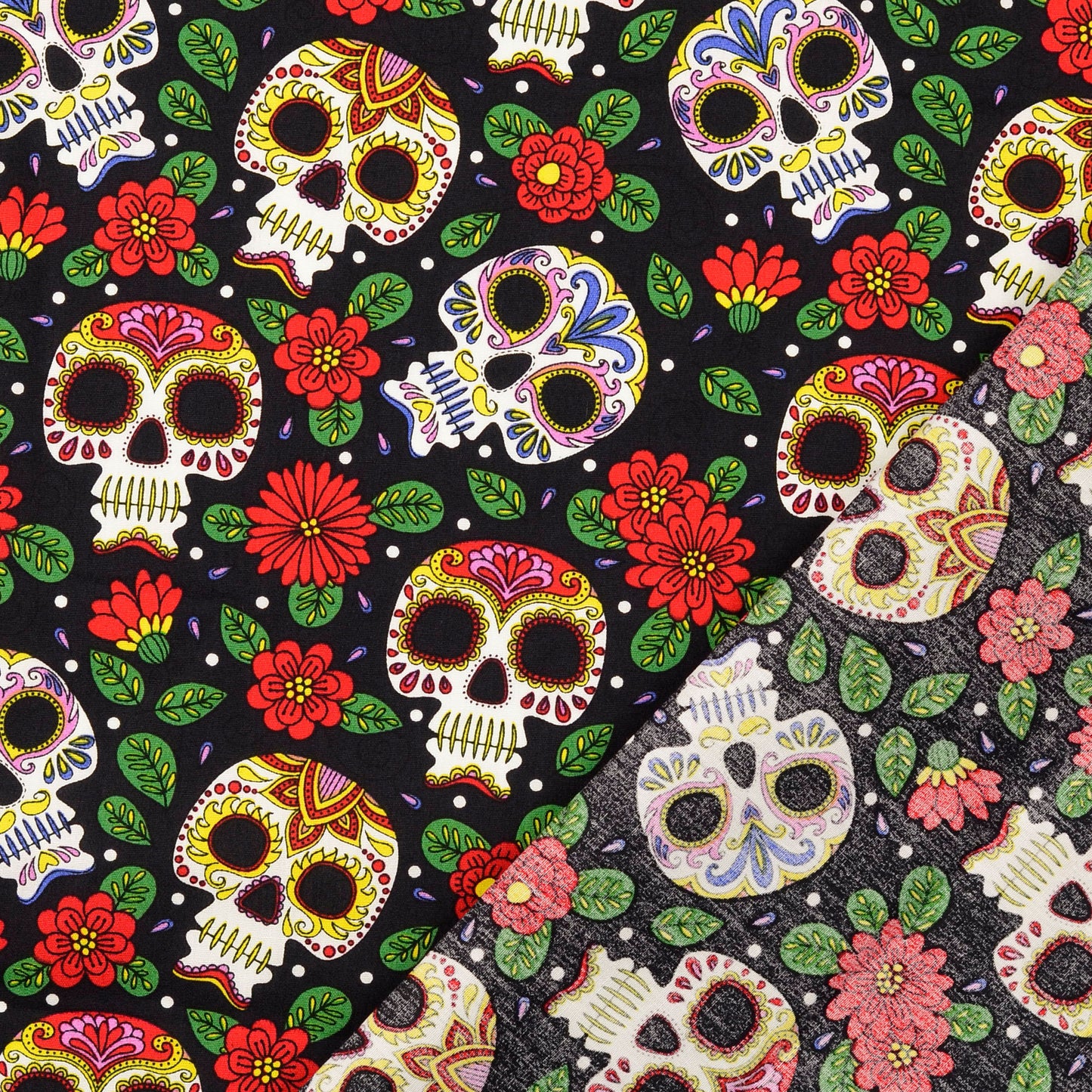 Baumwollwebware Totenkopf schwarz