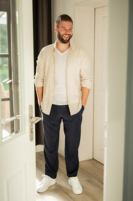 Nadelstreifen Viskose Leinen SLUB