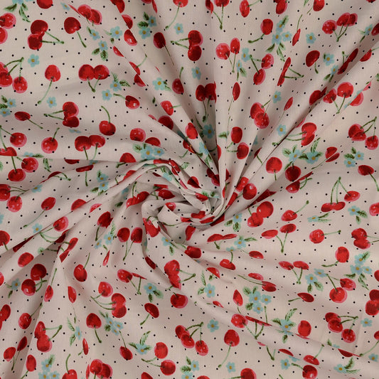 Baumwollwebware Kirsche weiss