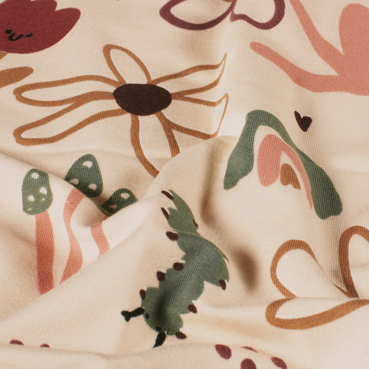 French Terry Blumen – Beige