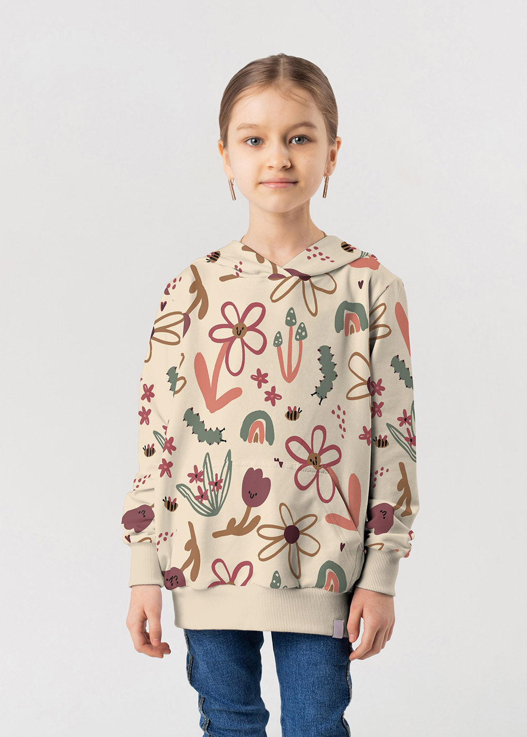 French Terry Blumen – Beige