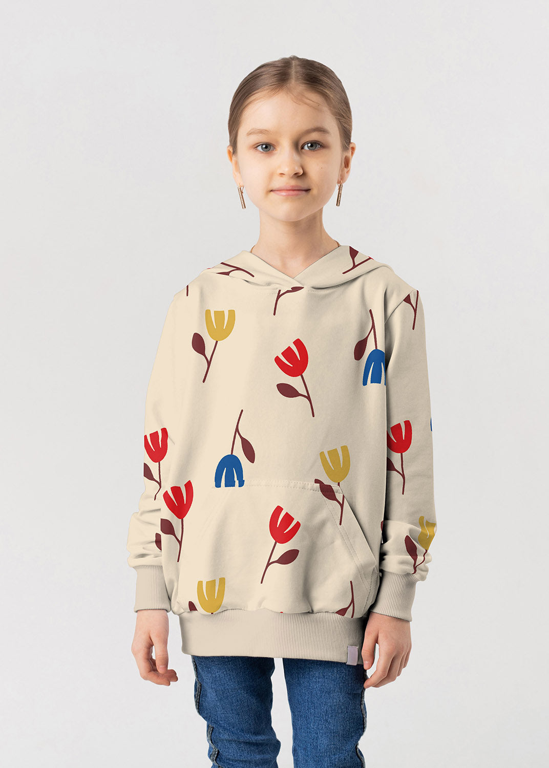 French Terry Blumen – Beige