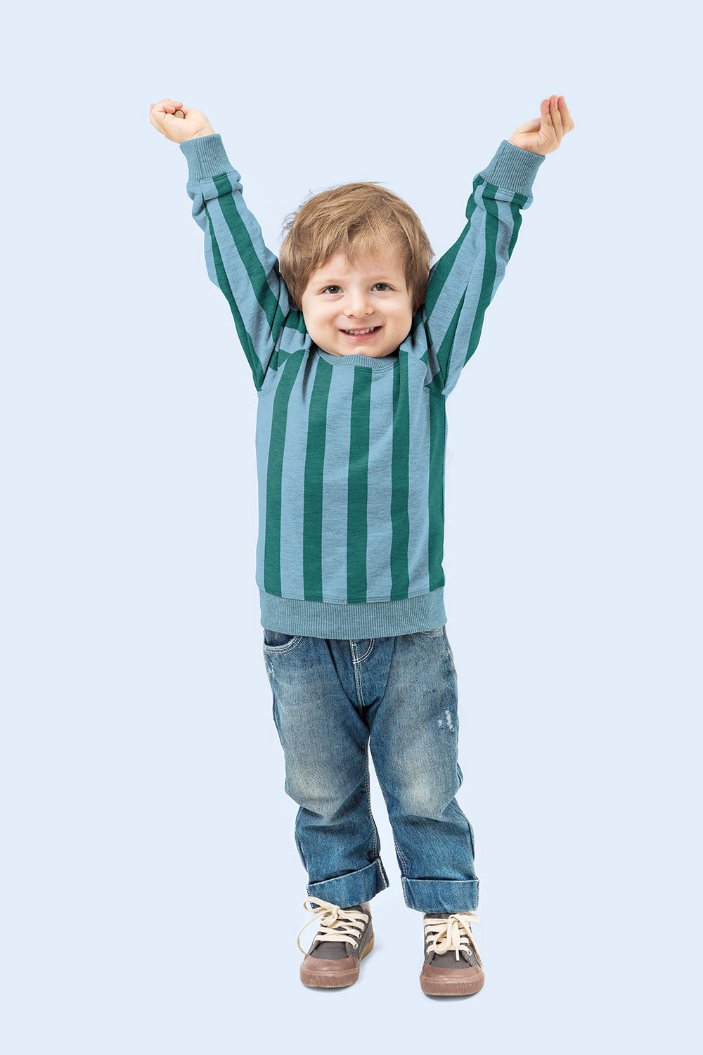 French Terry Streifen – Babyblau
