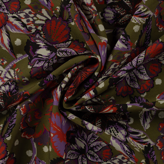 ECOVERO™ Viskose-Twill Paisley-Blumen – Khaki