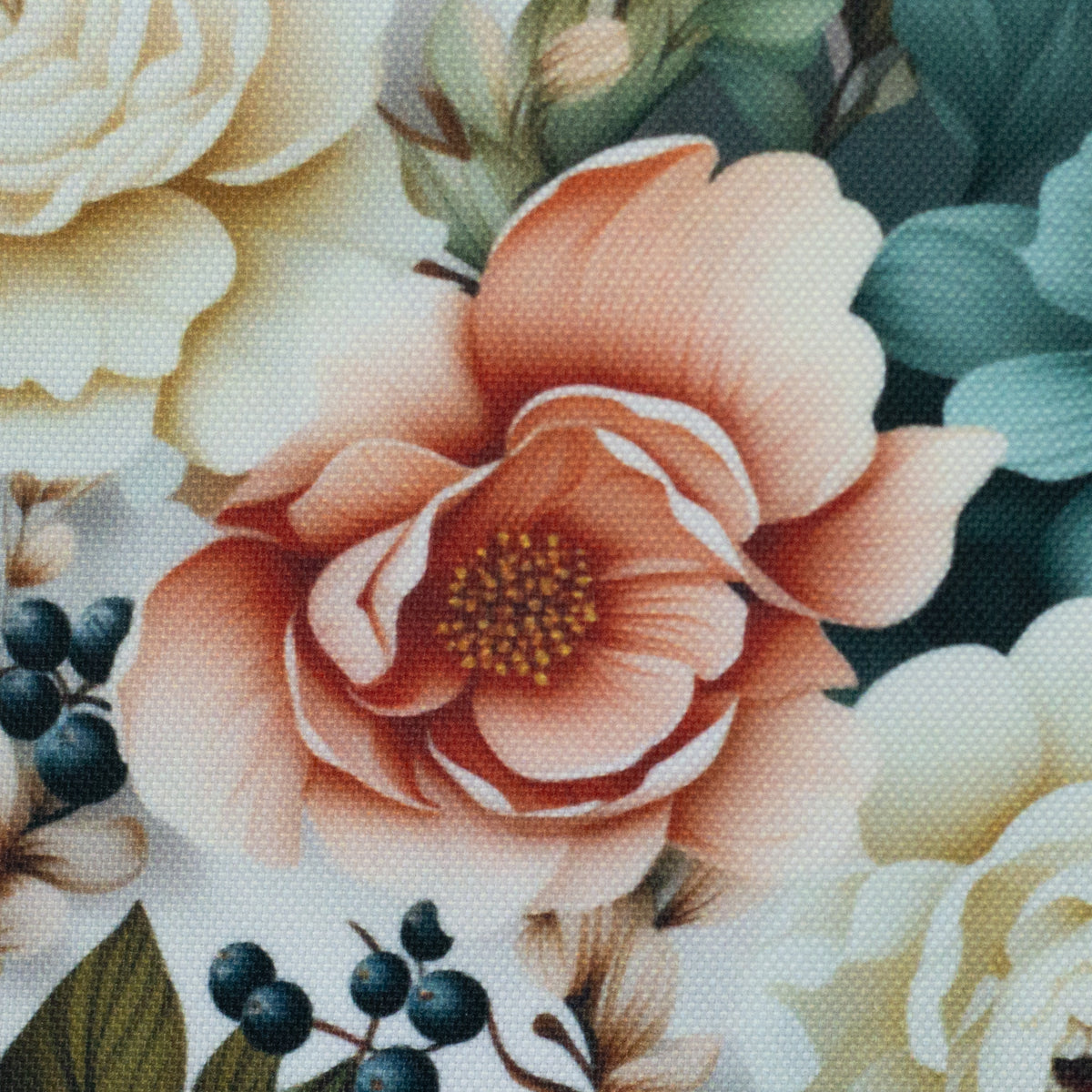 Swafing Flowing Bloom Polyesterstoff – smaragd/apricot/naturweiß