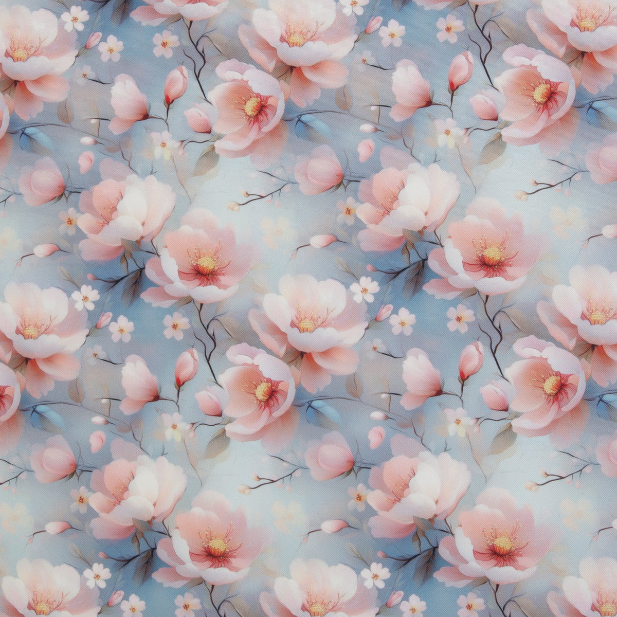 Swafing Flowing Bloom Polyesterstoff – hellrosa/hellblau