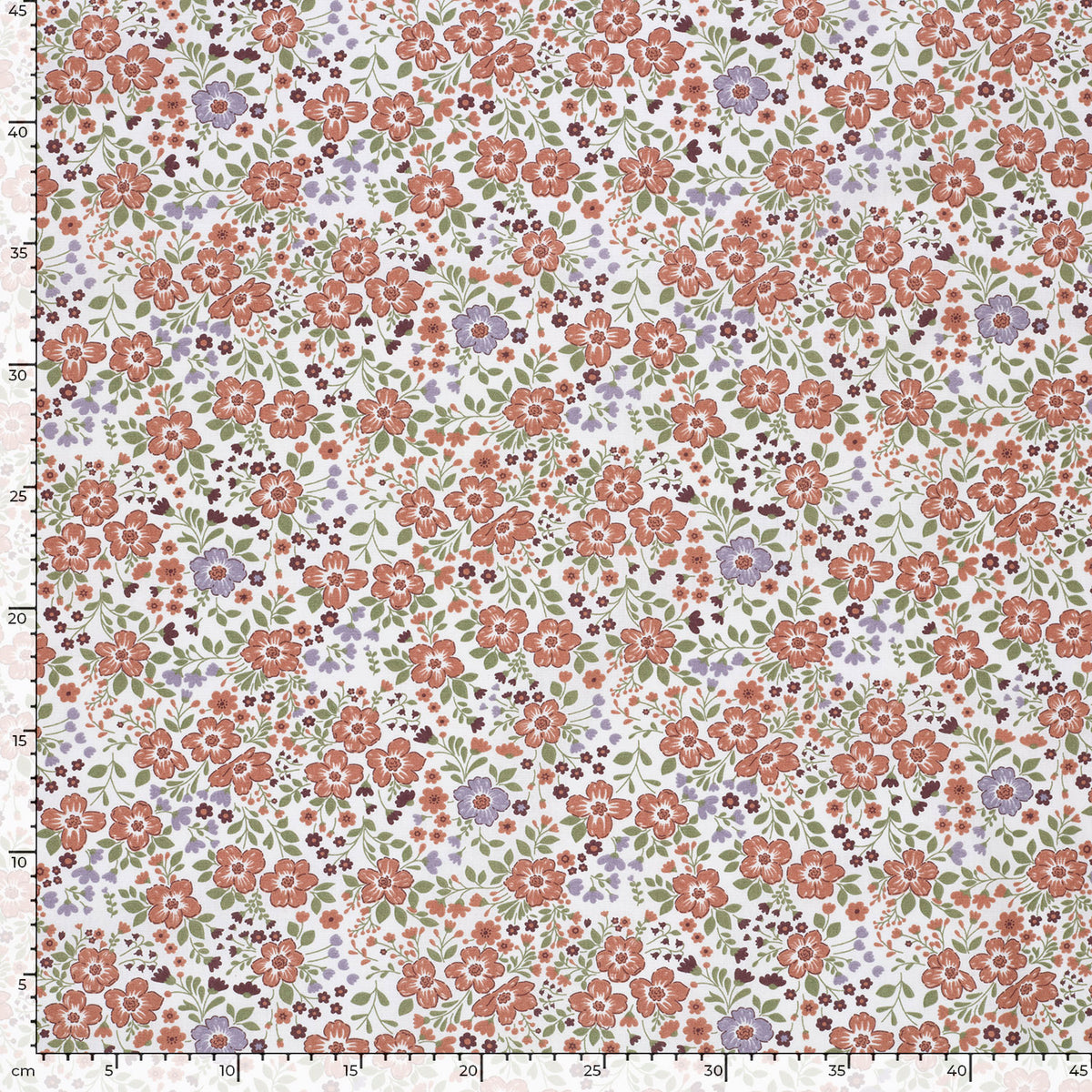 Baumwollpopeline Blumen; Blätter – Wollweiß