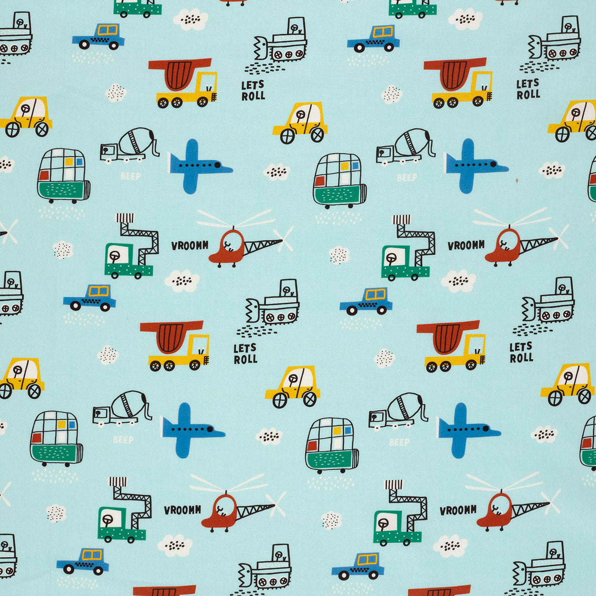 Baumwollpopeline Fahrzeuge – Babyblau