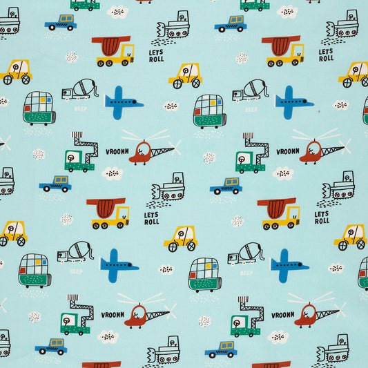 Baumwollpopeline Fahrzeuge – Babyblau