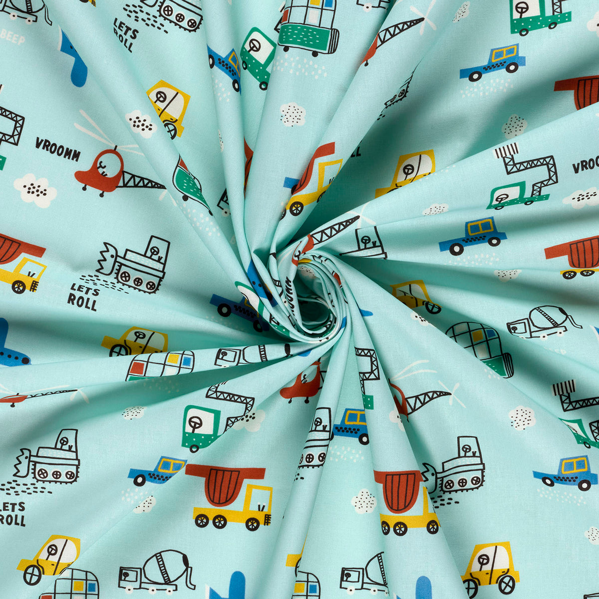 Baumwollpopeline Fahrzeuge – Babyblau