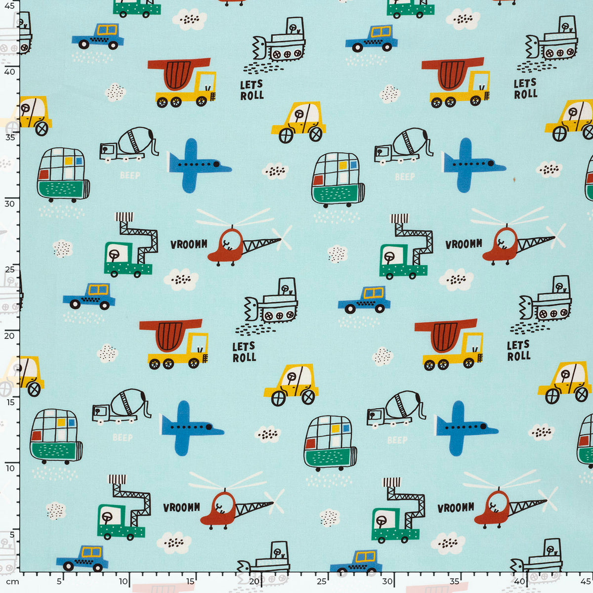 Baumwollpopeline Fahrzeuge – Babyblau