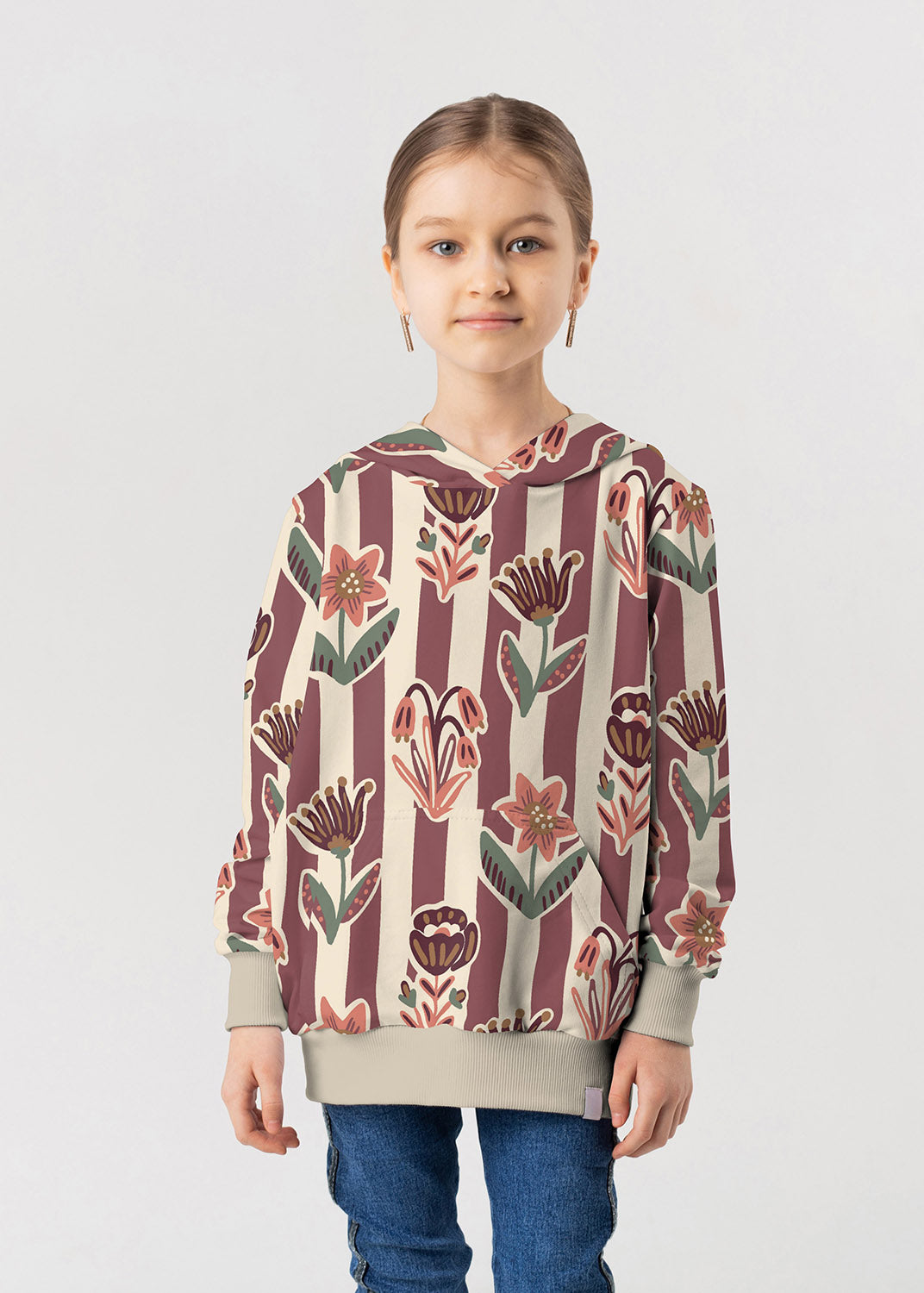 French Terry Blumen – Beige