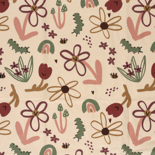 French Terry Blumen – Beige