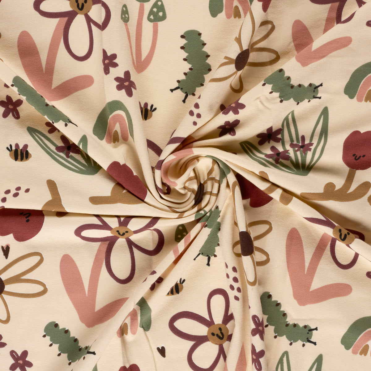 French Terry Blumen – Beige