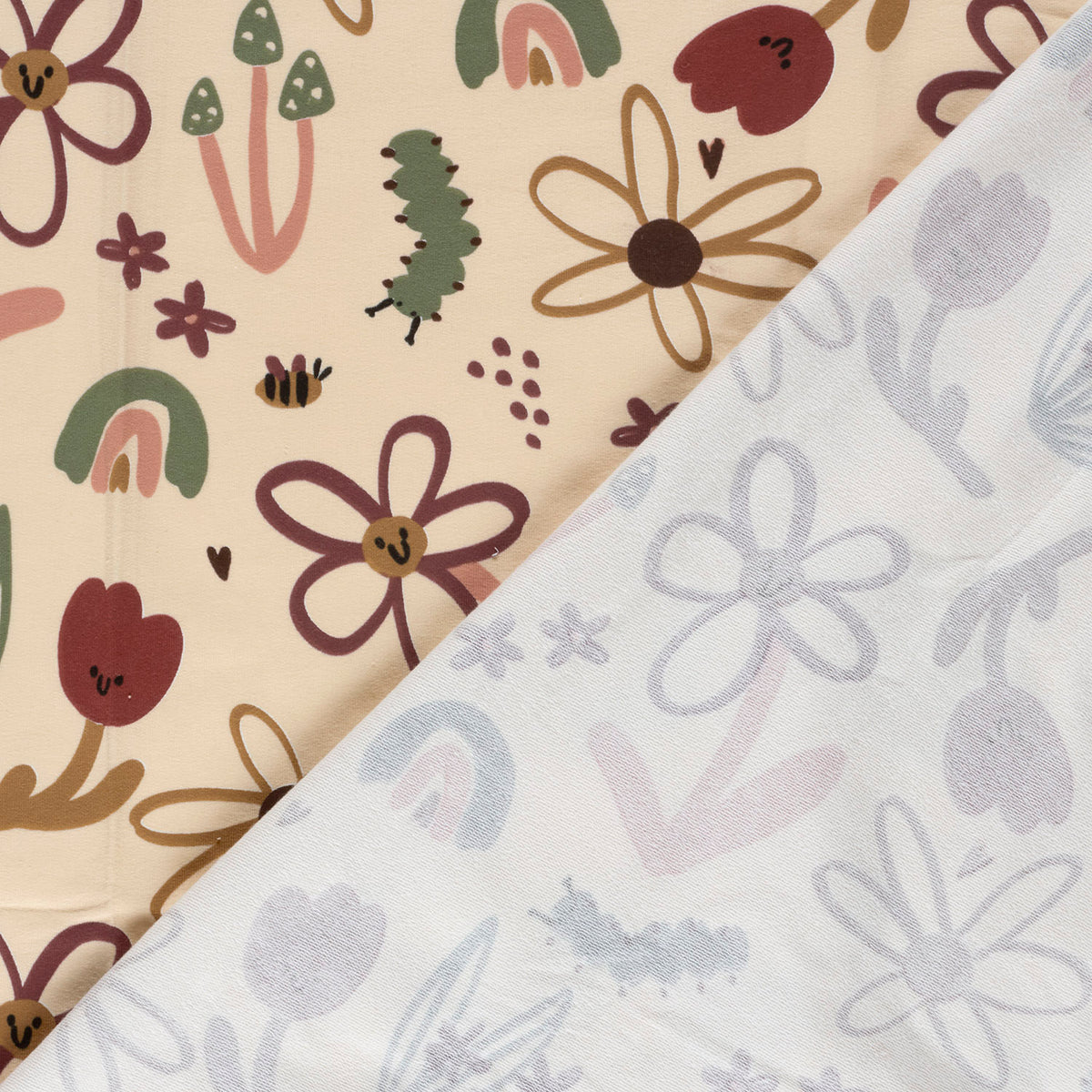 French Terry Blumen – Beige