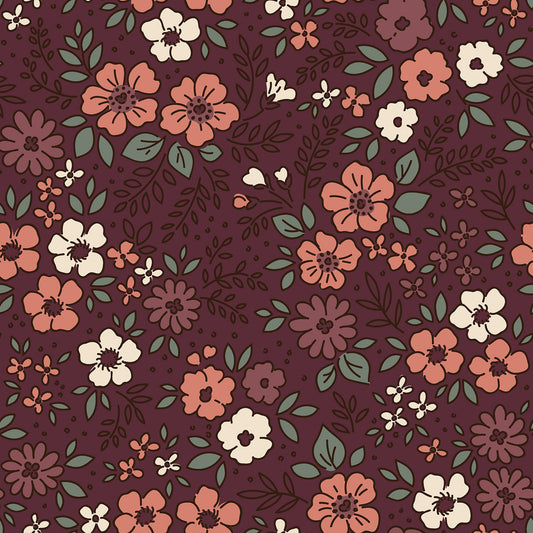 Flanell Blumen – Bordeauxrot