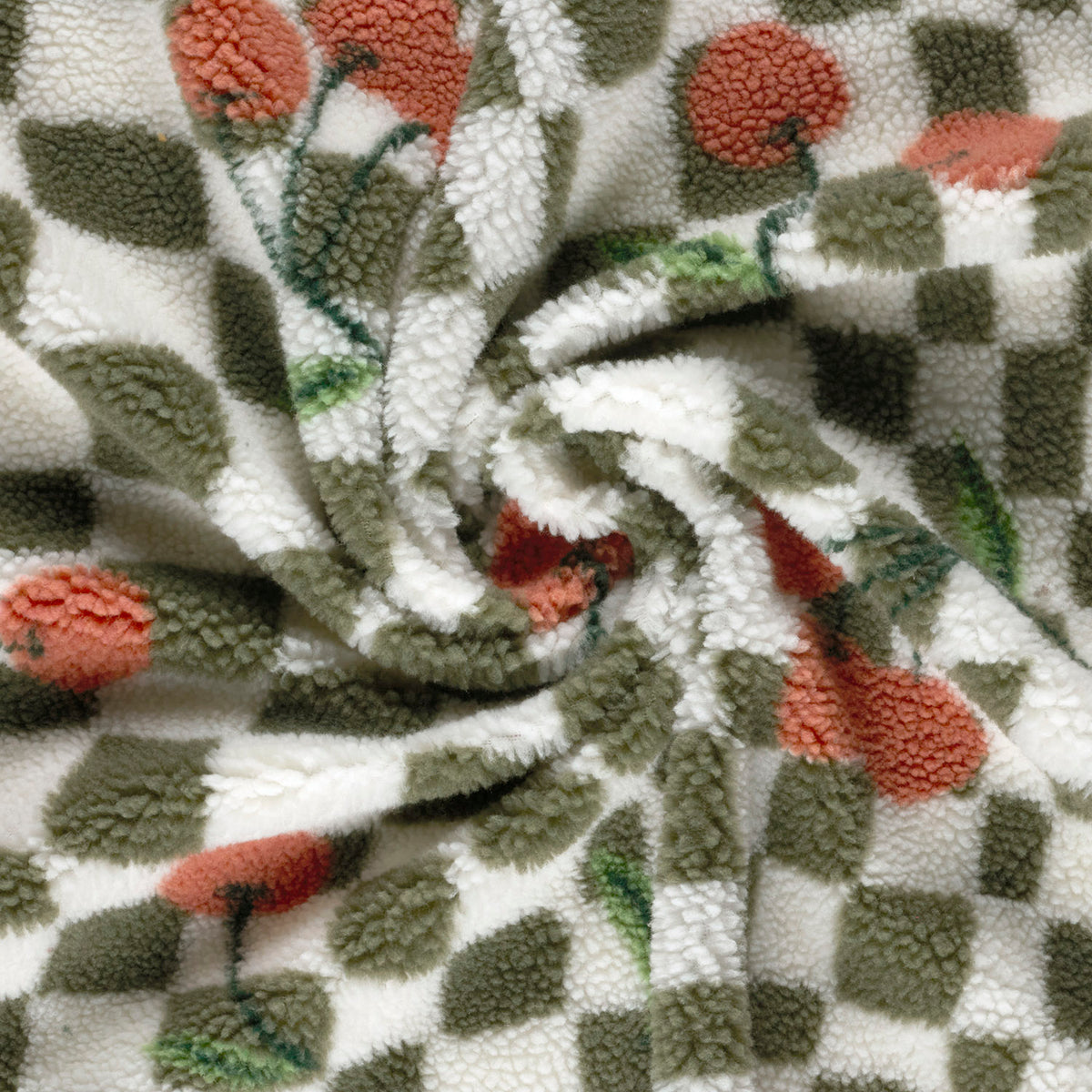 Sherpa-Fleece Kirschen – Wollweiß