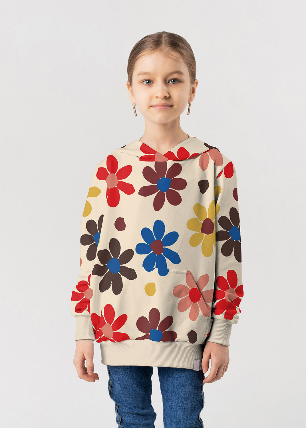 French Terry Blumen – Beige