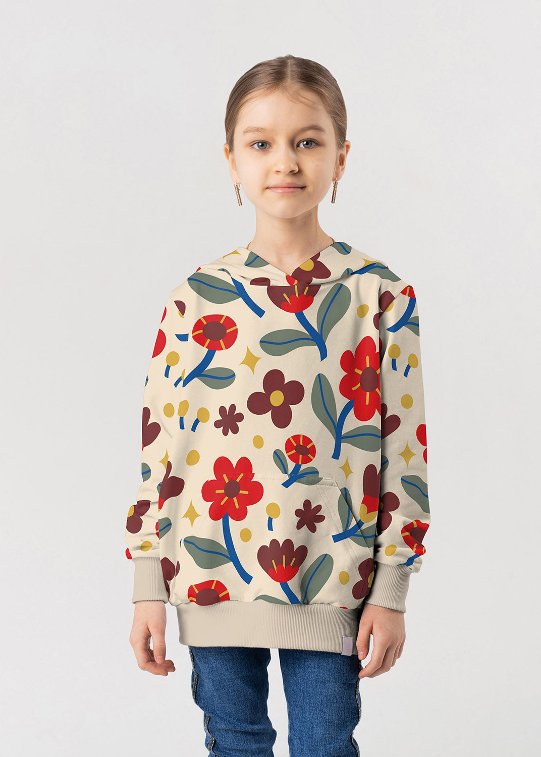 French Terry Blumen – Beige