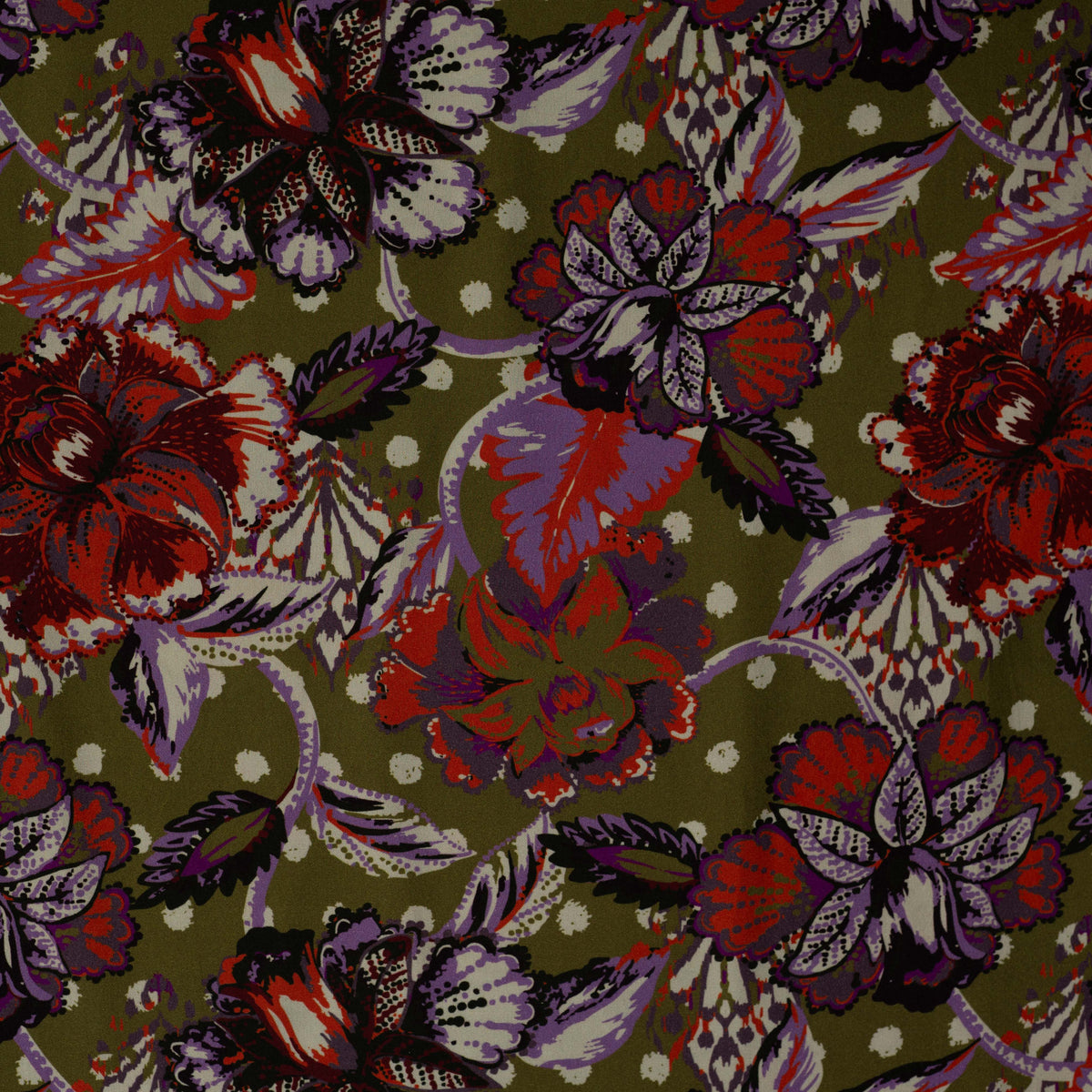 ECOVERO™ Viskose-Twill Paisley-Blumen – Khaki
