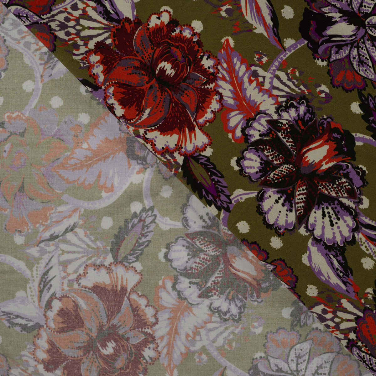 ECOVERO™ Viskose-Twill Paisley-Blumen – Khaki