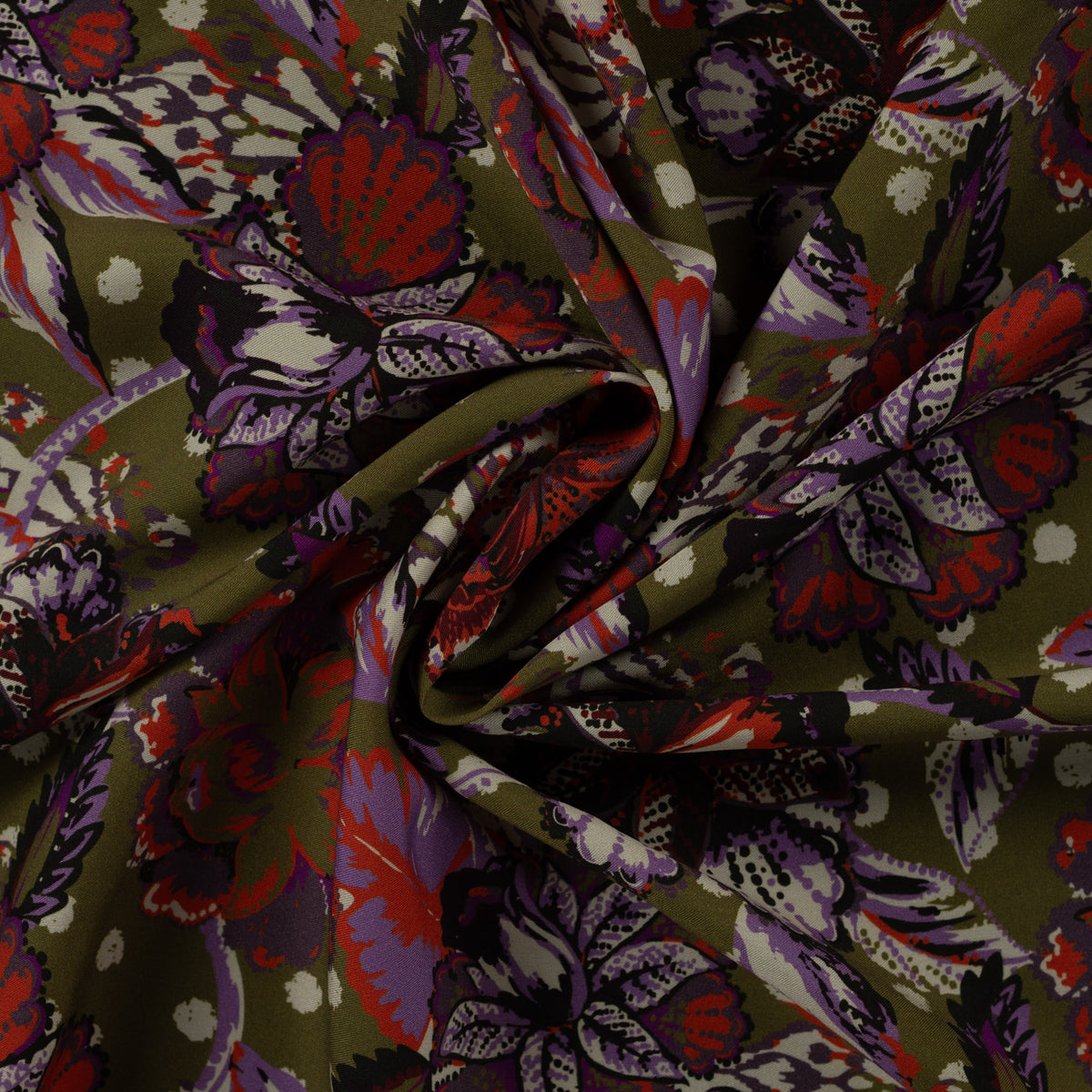 ECOVERO™ Viskose-Twill Paisley-Blumen – Khaki