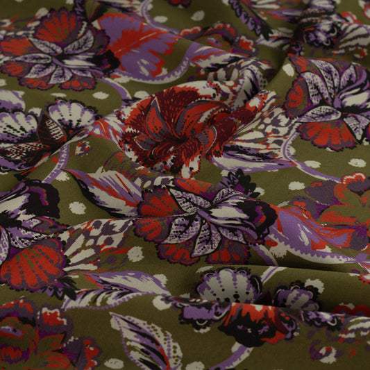 ECOVERO™ Viskose-Twill Paisley-Blumen – Khaki