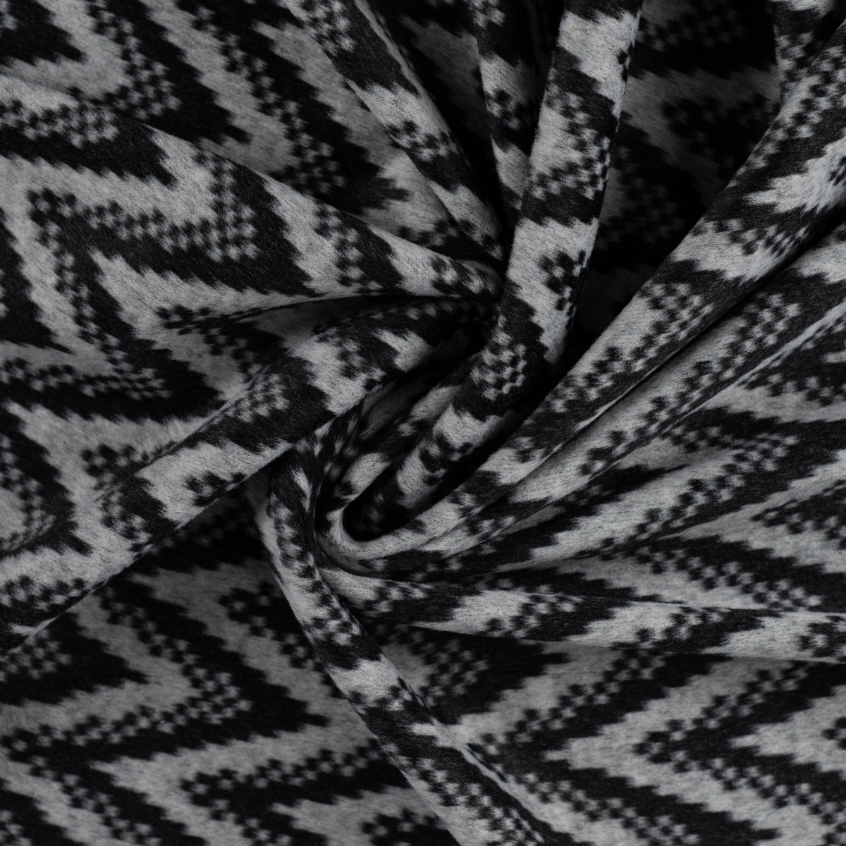Angerauter Jacquard-Strickstoff Chevron – Schwarz