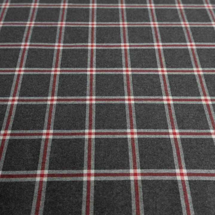Baumwoll-Flanell GOTS – Karo – Anthrazit rot – Toptex Stoff
