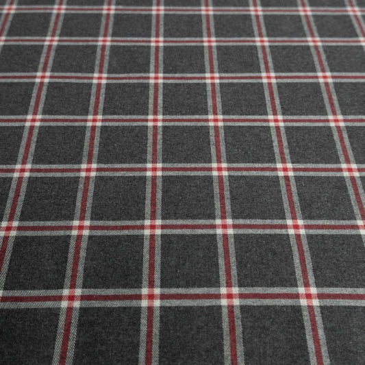 Baumwoll-Flanell GOTS – Karo – Anthrazit rot – Toptex Stoff