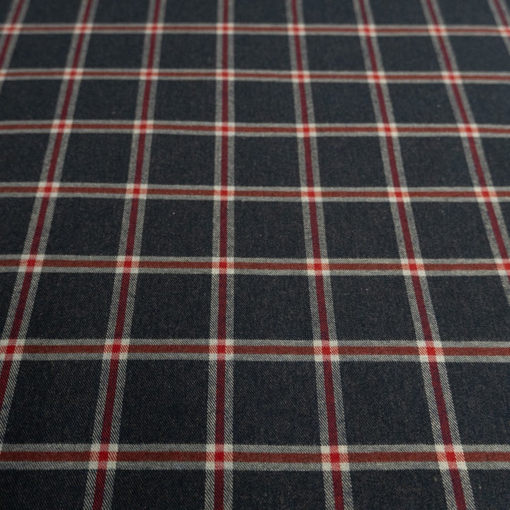 Baumwoll-Flanell GOTS – Karo – Marine rot – Toptex Stoff
